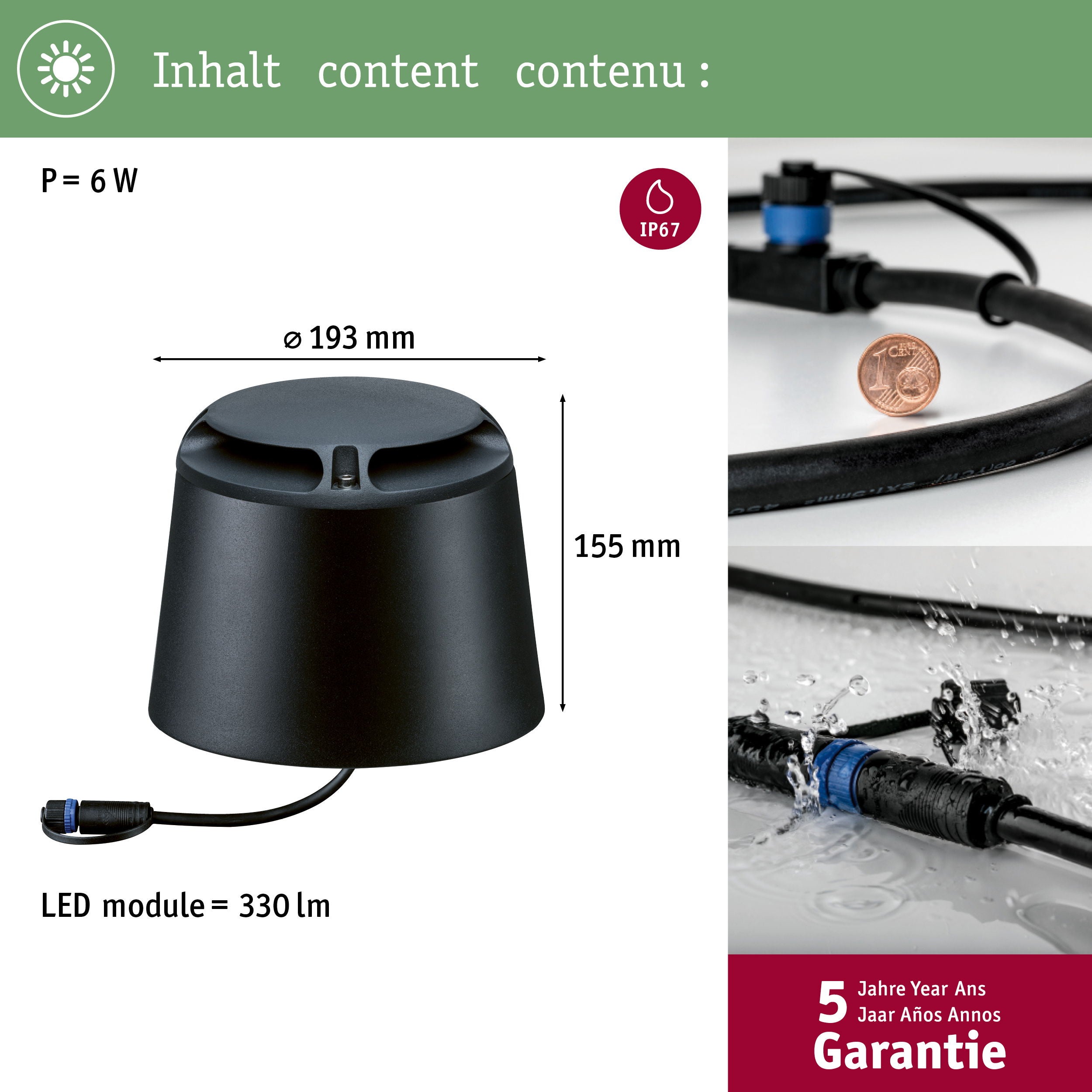 Plug & Shine Luminaire encastré à poser sur le sol LED Blanc chaud Spot individuel Émission lumineuse double, 180° IP67 3000K 2x3,3W Anthracite - 4