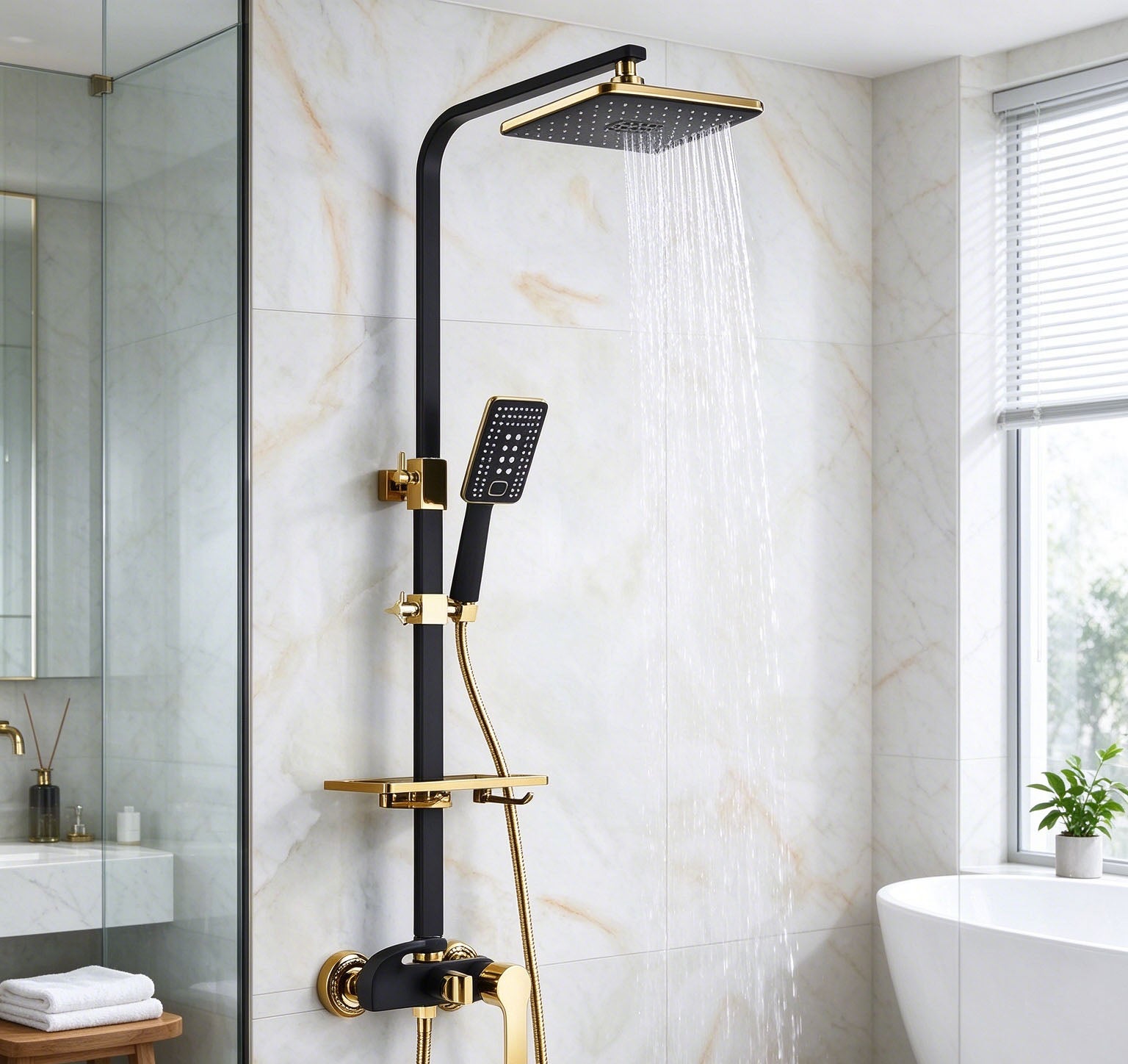 Ensemble de douche de salle de bain carré de 8 pouces avec étagère ...