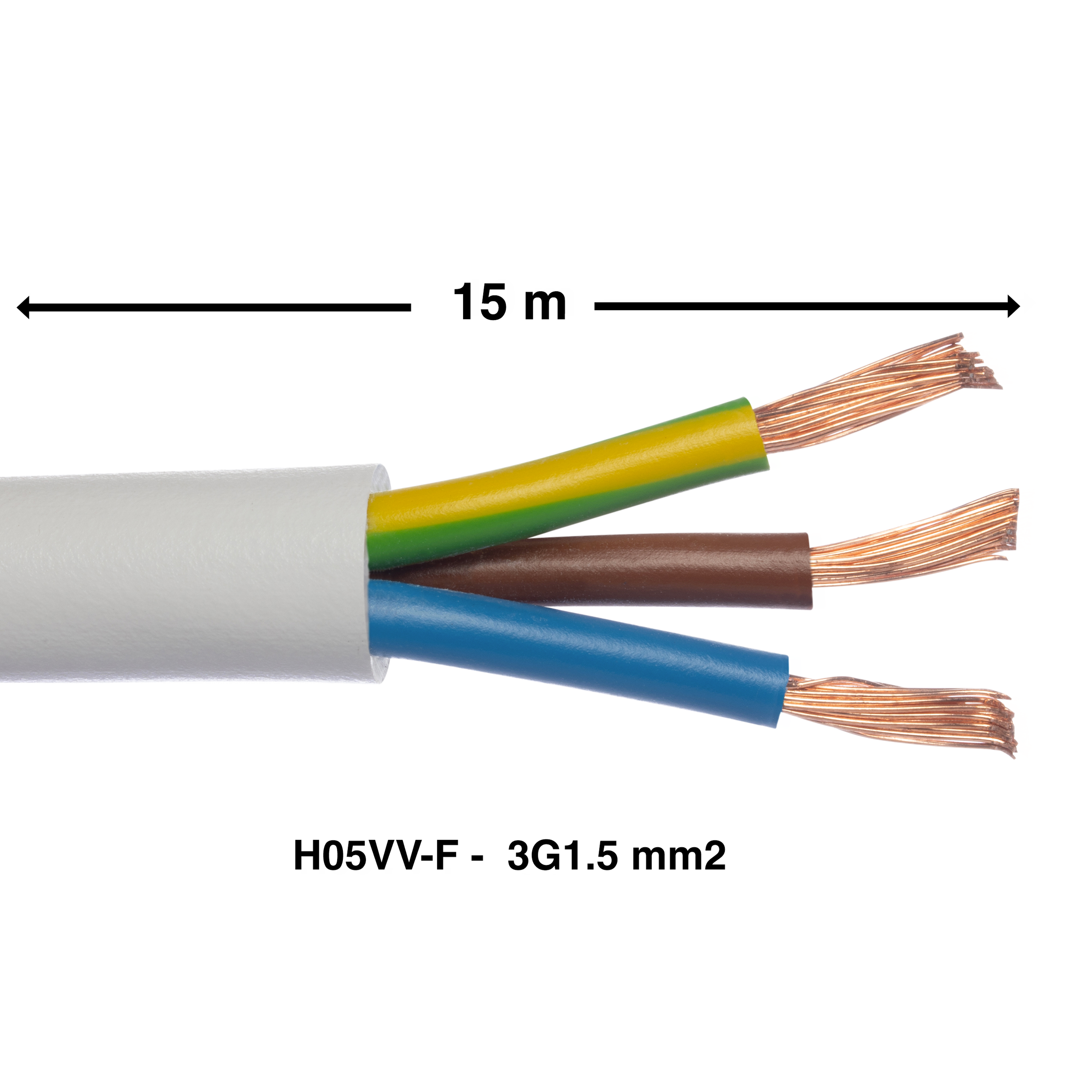 Cabo elétrico 3G1.5 mm² H05VVF C. 15m branco - 8