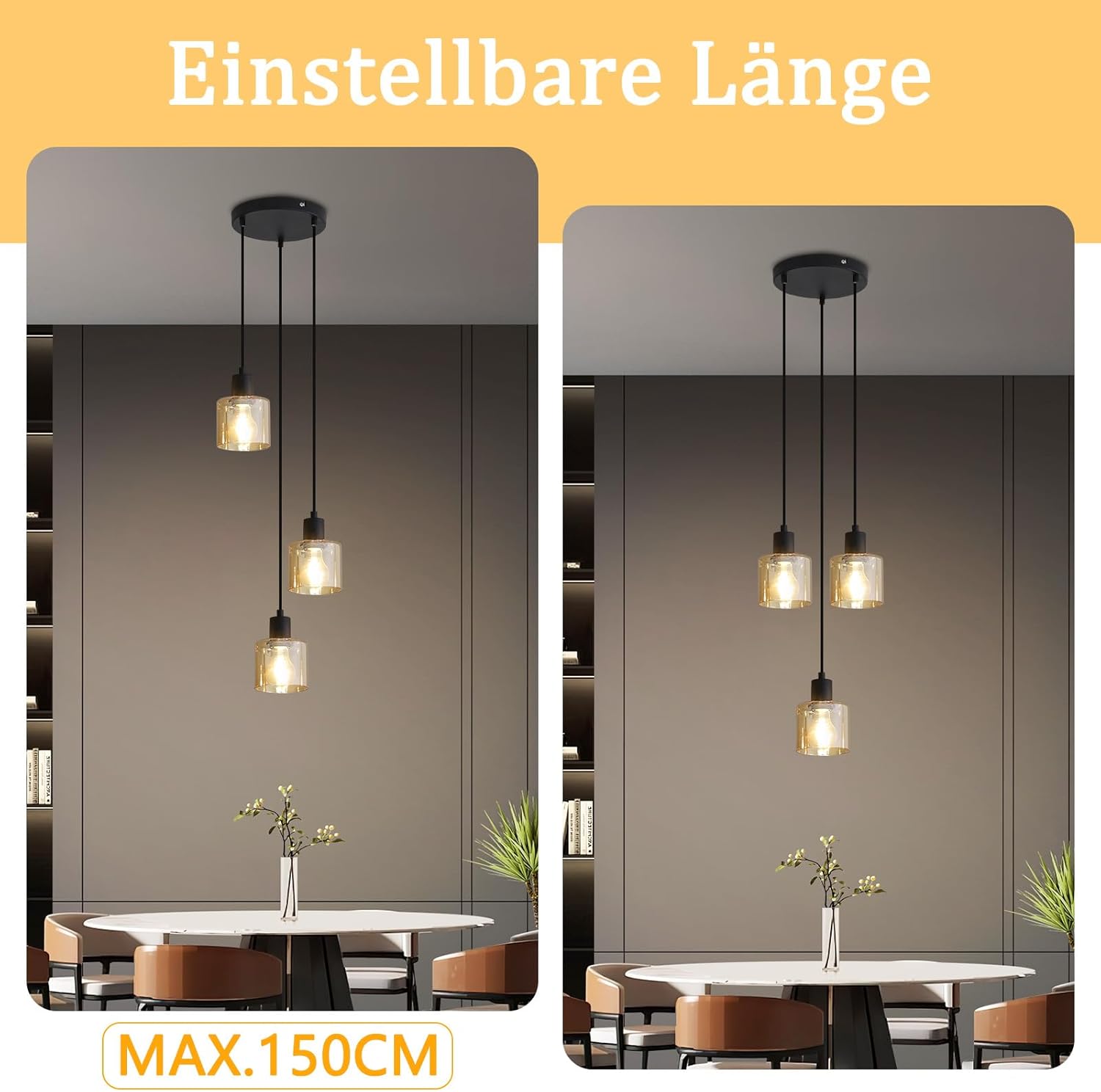 NETTLIFE Suspension Table à Manger Lampe Suspendue Vintage 3 Ampoules Lampe de Table à Manger Suspendue E27 Métal Noir Rétro Industriel - 5