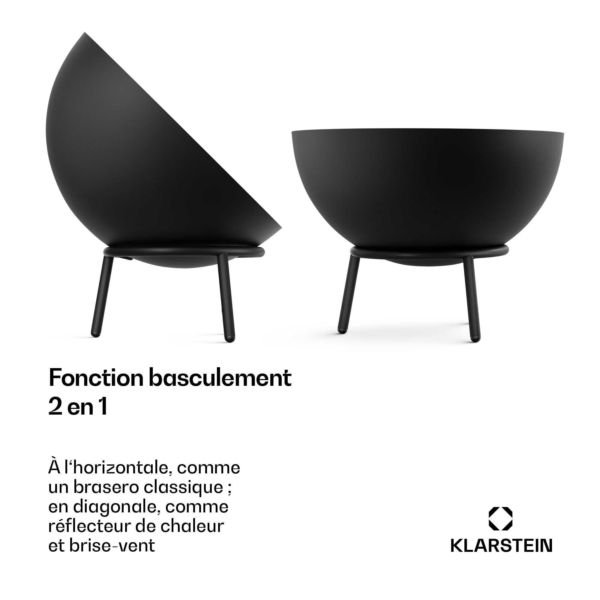 KLARSTEIN Fireball coupelle à feu basse | Anticorrosion | Anti-basculement | Robuste | 66 cm | Noir Noir - 3