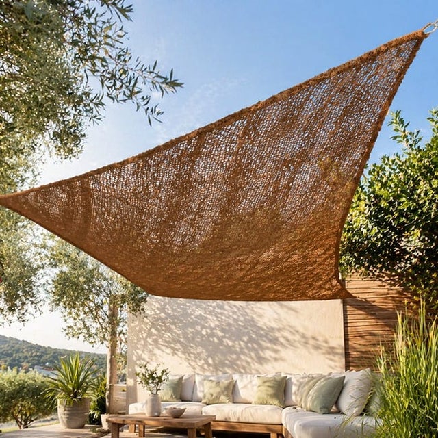Toldo Vela Triangular Coco 3,5x3,5x3,5 M Reforzado 60% Ocultación Exterior Con Anclajes