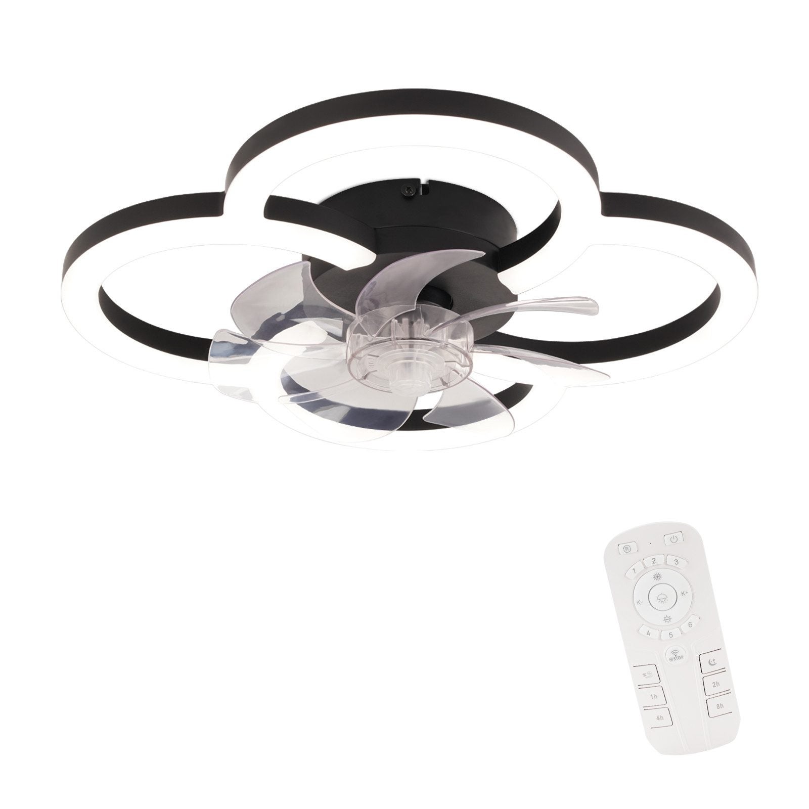 Ventilateur de plafond LED NETTLIFE avec éclairage - 40 W silencieux noir avec télécommande, variateur d'intensité, minuterie à 6 vitesses - 9