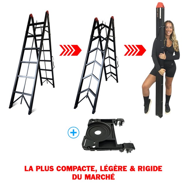 Escabeau pliant 2m10 + Plateforme PRATIK, Echelle pliante Aluminium, Echelle télescopique, qualité supérieure, garantie 5 ans