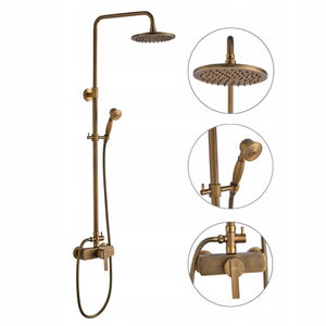 Colonne Douche Mécanique Ensemble de Douche à Double Poignée Rétro Système de Douche Réglable Kit de Douche en Laiton Antique Finition Bronze