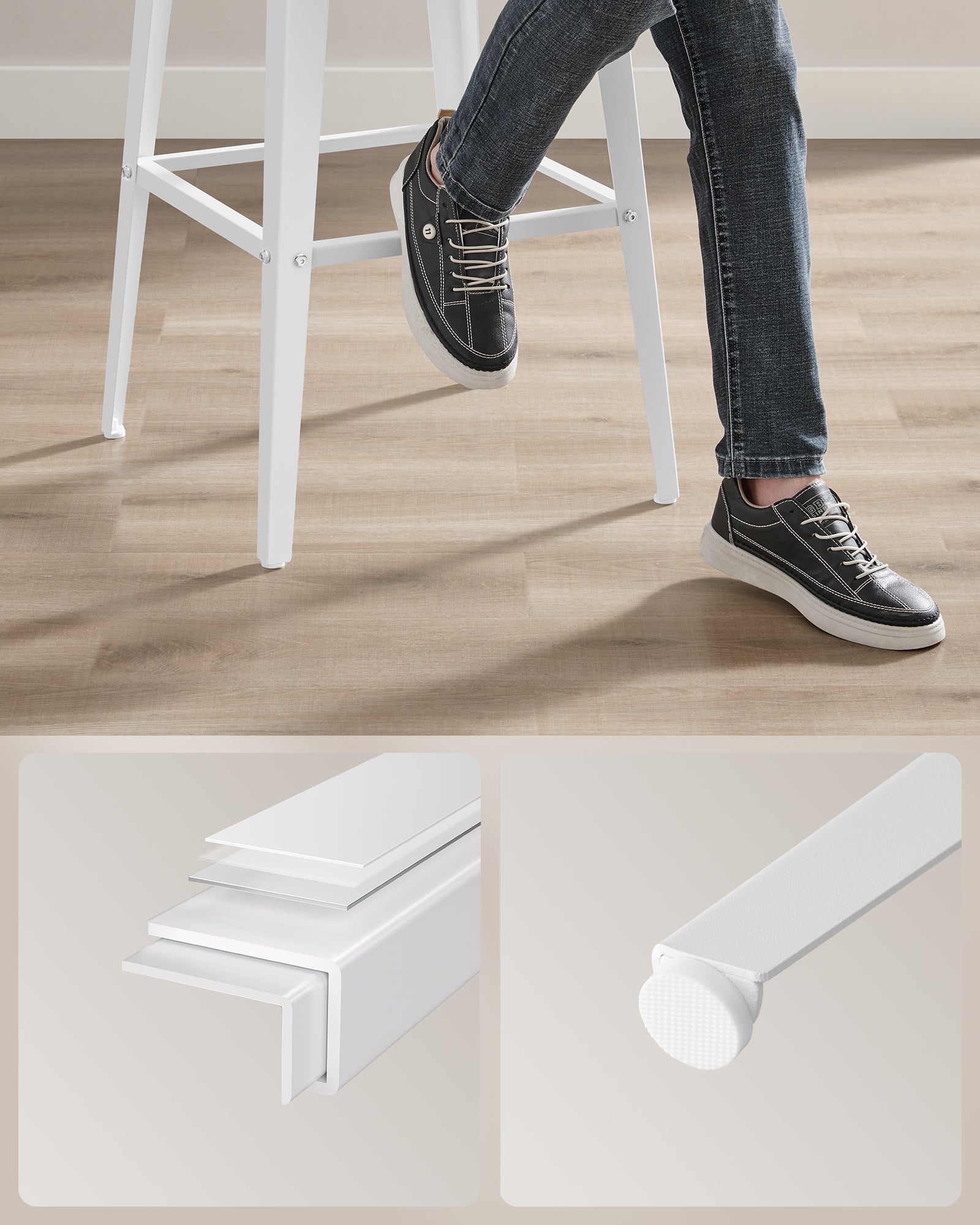 Tabouret Bar Industriel, Lot de 2, Chaise Bar Cuisine, avec Dossier, Cadre en Acier, Montage Facile, Style Industriel, Marron Blé et Blanc Nuage - 7