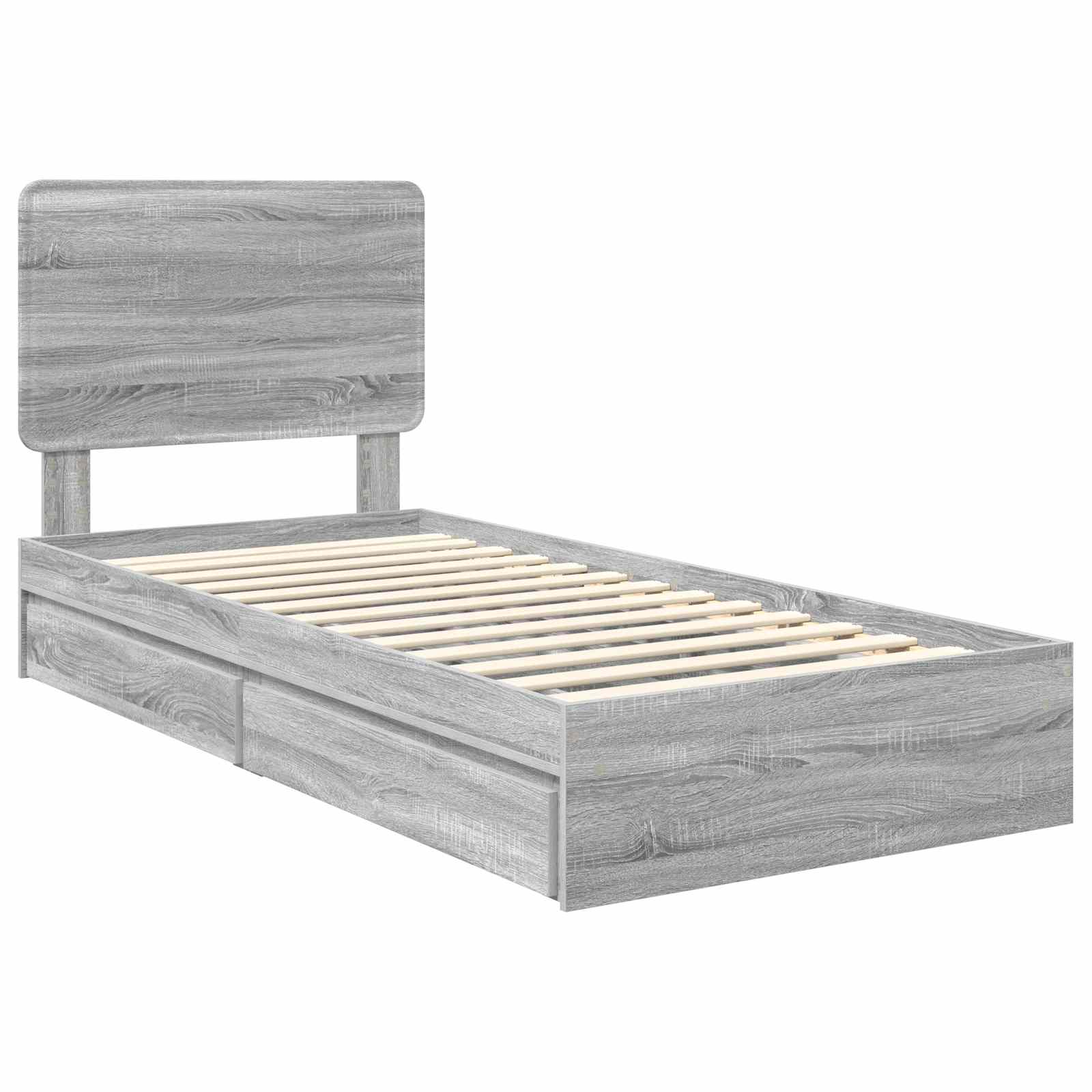 Lit de rangement Gris 90 x 200 cm Panneau de bois - 4