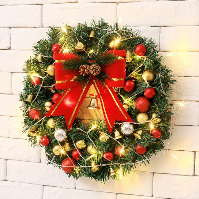 Couronne De Noël Lumineuse Ulinek 40cm LED - Guirlande à Piles Avec Minuterie, Décoration Porte Ou Fenêtre