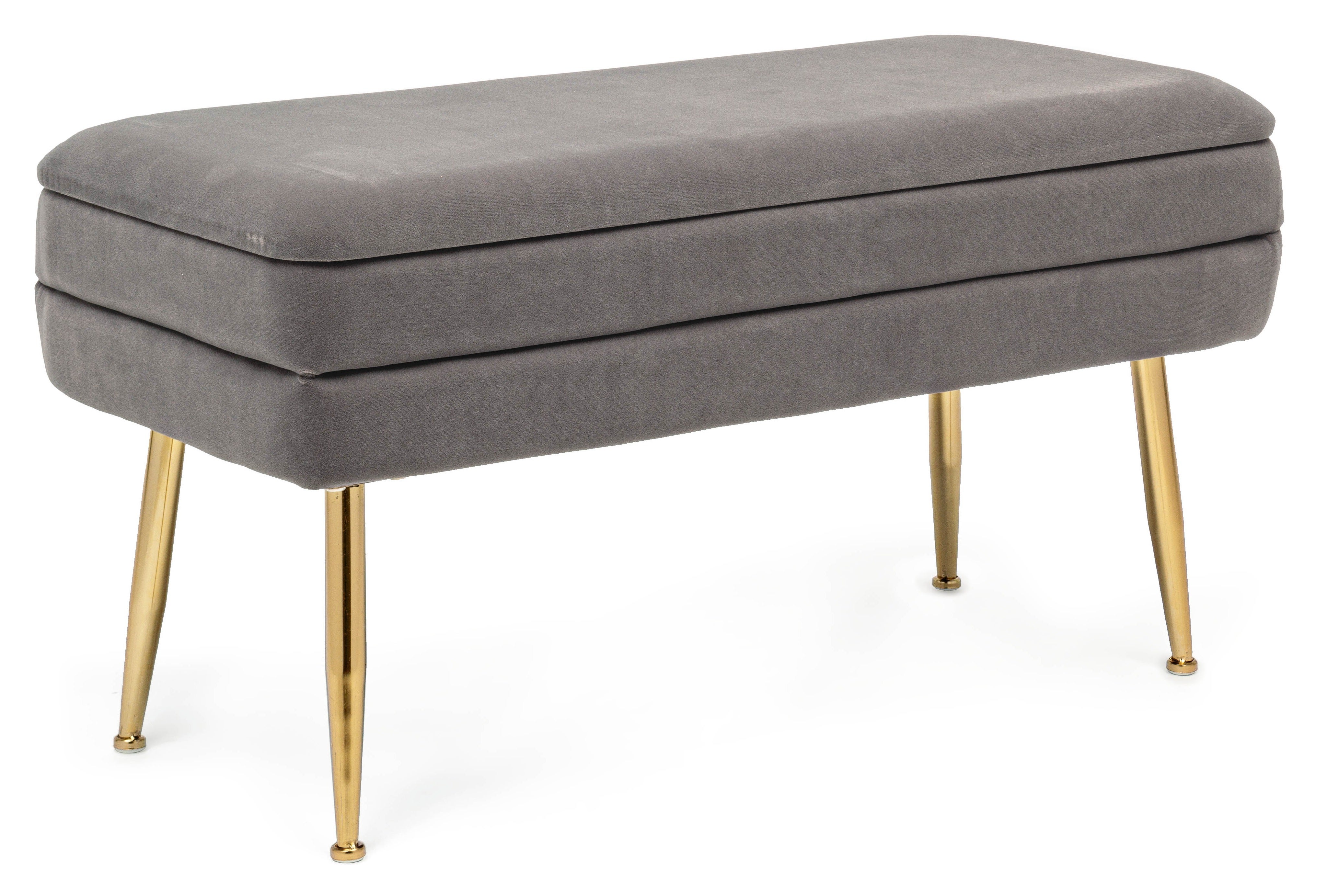 Banc coffre en velours sur pieds acier doré Pakia-Couleur Gris | Leroy ...