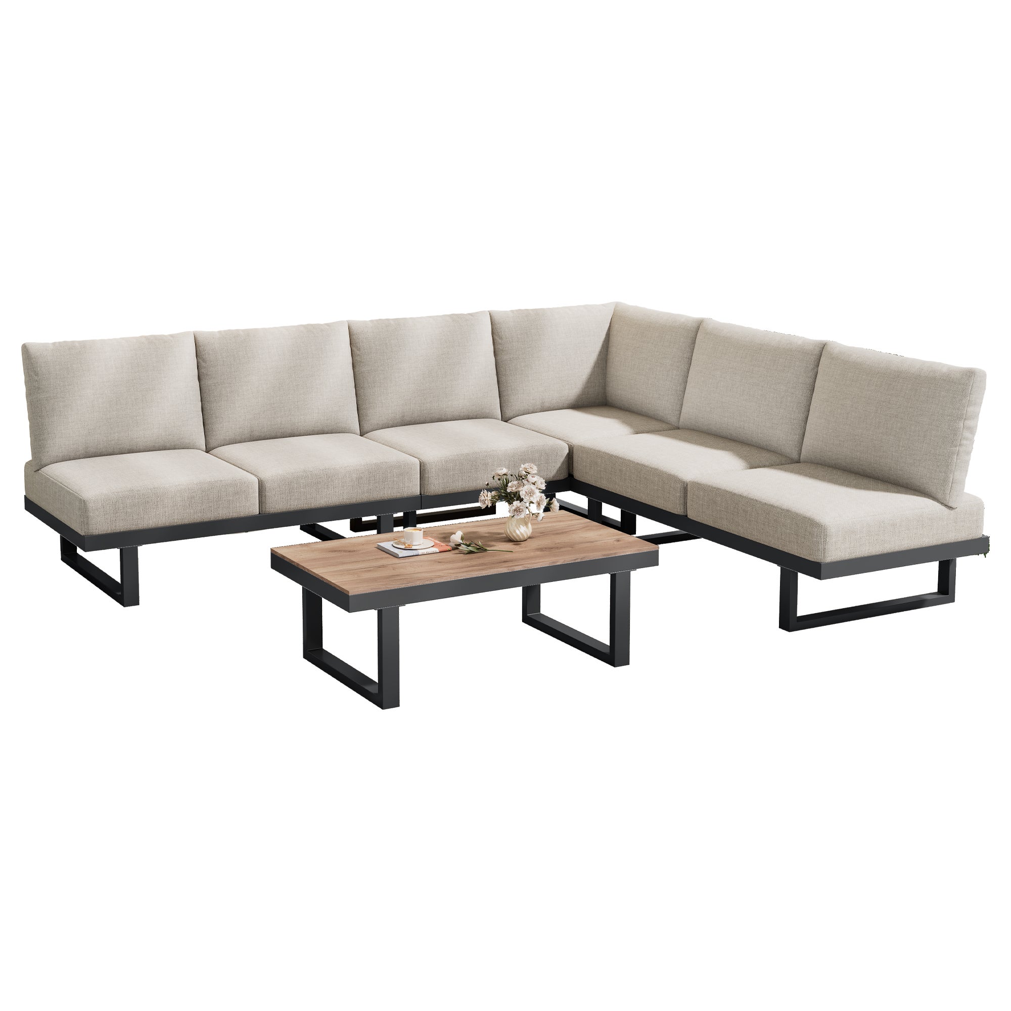 Salon de jardin modulable en acier galvanisé 6 places : 1 canapé 3 places + 1 canapé 2 places + 1 fauteuil + table basse - Gris - 9