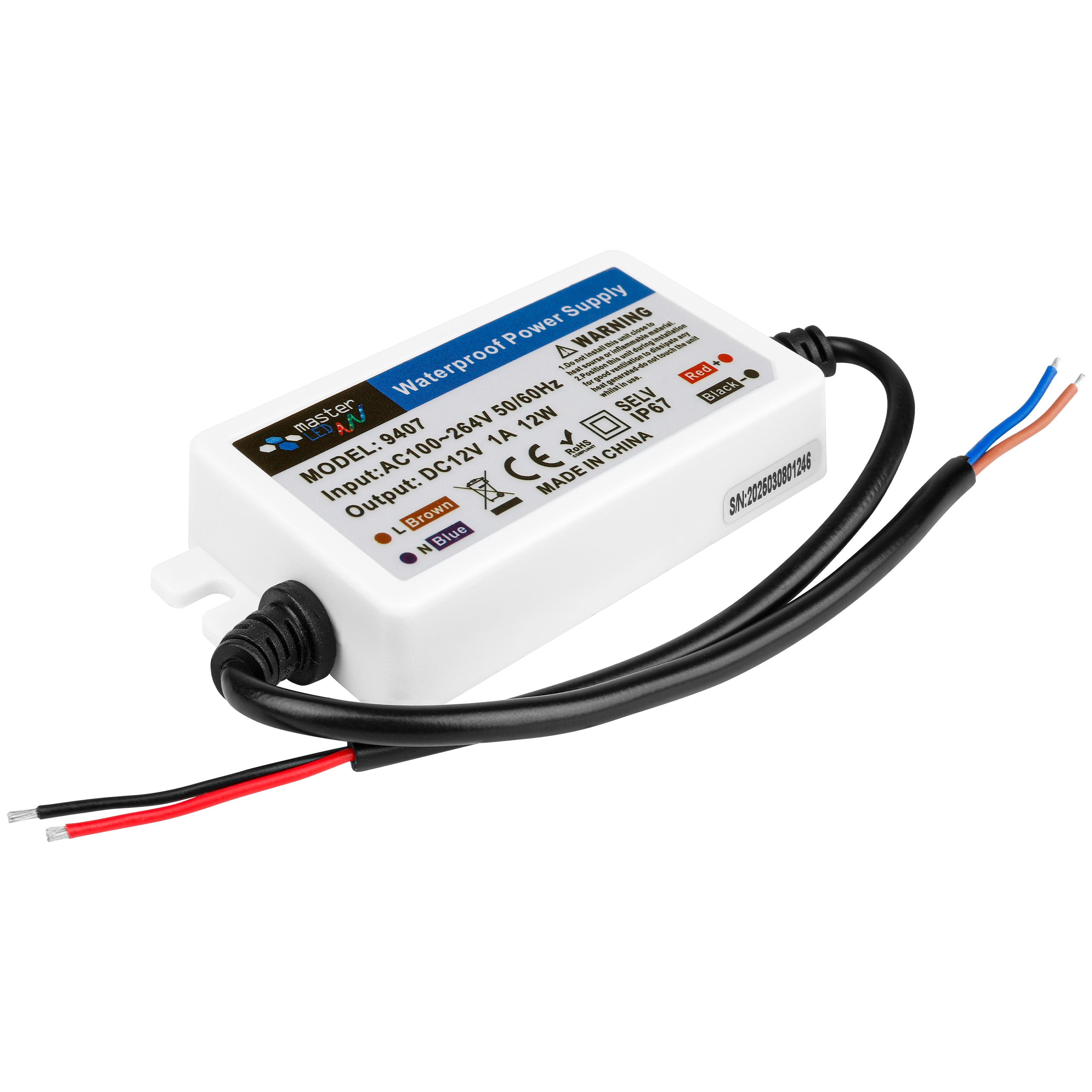Zasilacz LED Ultra PC 12V 12W 1A IP67 80x40x16mm wodoszczelny do oświetlenia MasterLED