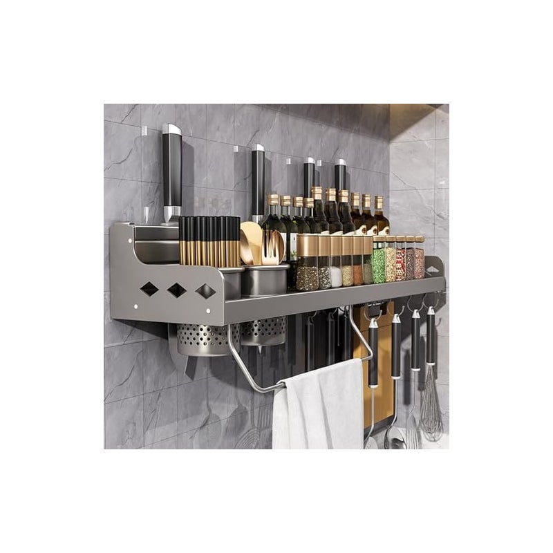 Organizer ścienny na przybory kuchenne 60 cm – uchwyt na noże z haczykami, półka wielofunkcyjna