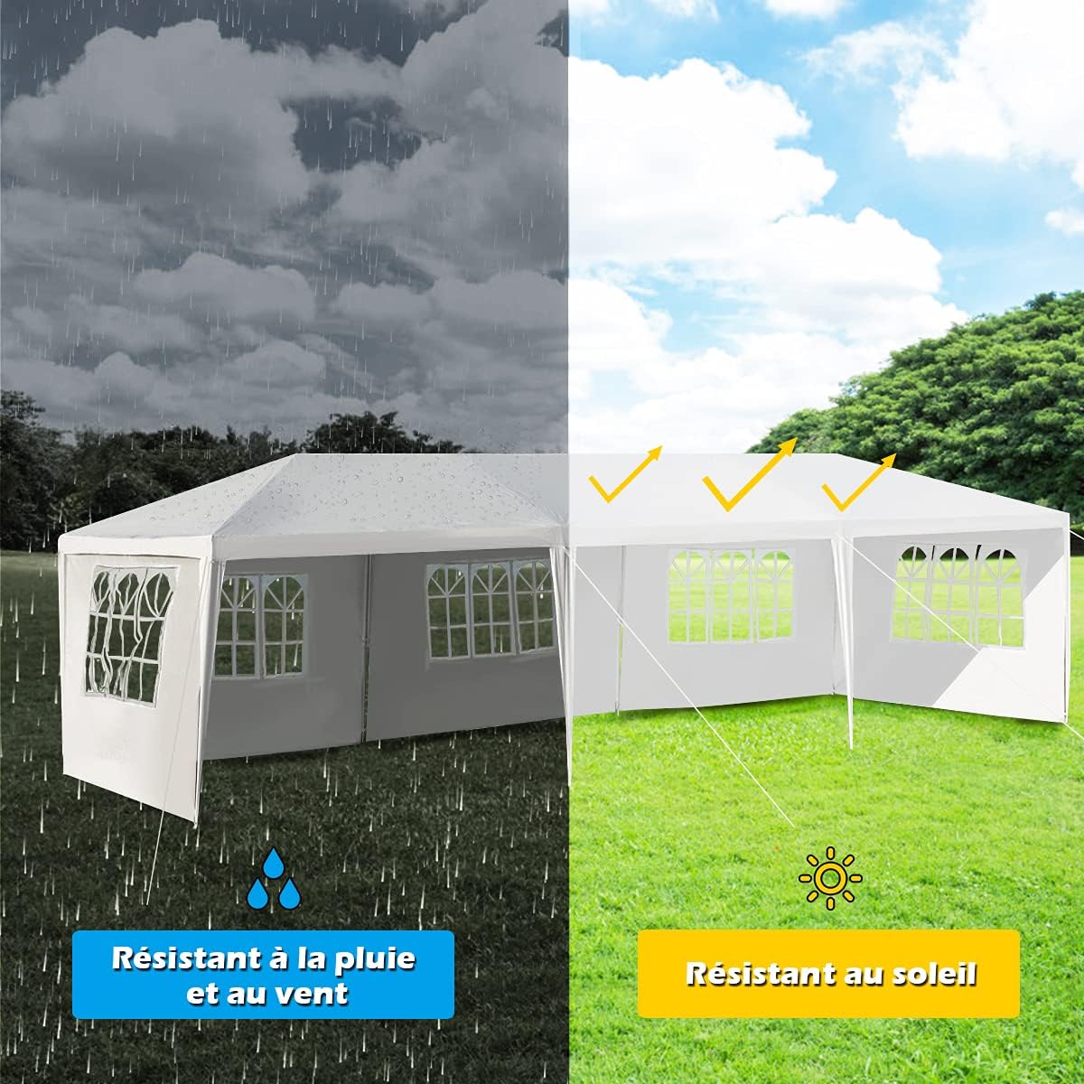 Tonnelle 3x9M Tente de Réception 5 Bâches avec Fenêtres-Pergola avec Piquets et Cordes-Tissu étanche/Résistant au Soleil - 7