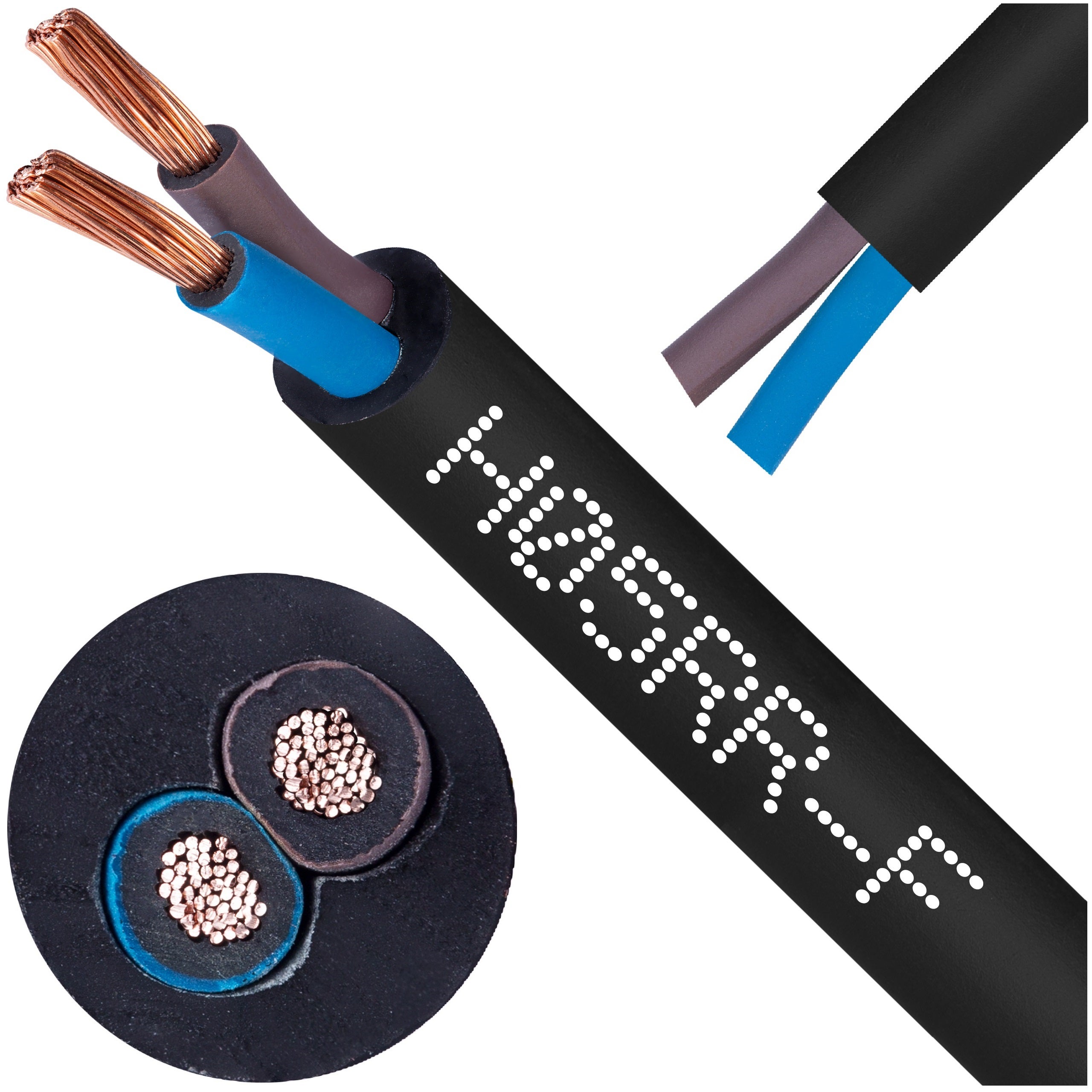 Kabel przemysłowy gumowy OW / H05RR-F 2x1,5mm2 czarny 300/500V zewnętrzny linka Elektrokabel 50m