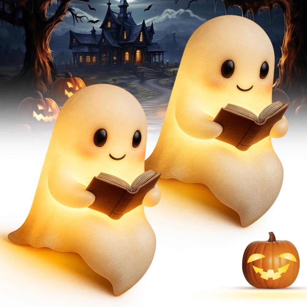 Dekoracja na Halloween: lampka nocna dla dzieci, dekoracja na Halloween z siedzącym duchem 3D, mała lampka nocna LED (mała + duża)