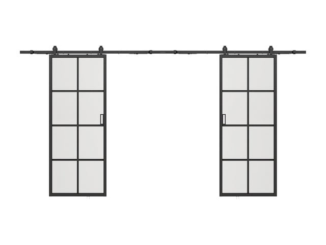 Porte coulissante double avec système en applique - aluminium et verre trempé dépoli - 2 x H205 x L83 cm - WILDEN II