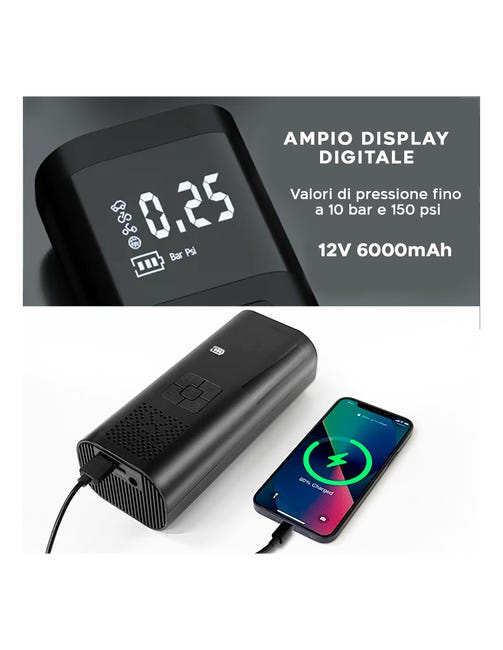 Compressore Portatile Ricaricabile Per Gomme - PowerBank, Auto Stop, Display Pressione, Per Moto, Auto E Bici - Foto 9