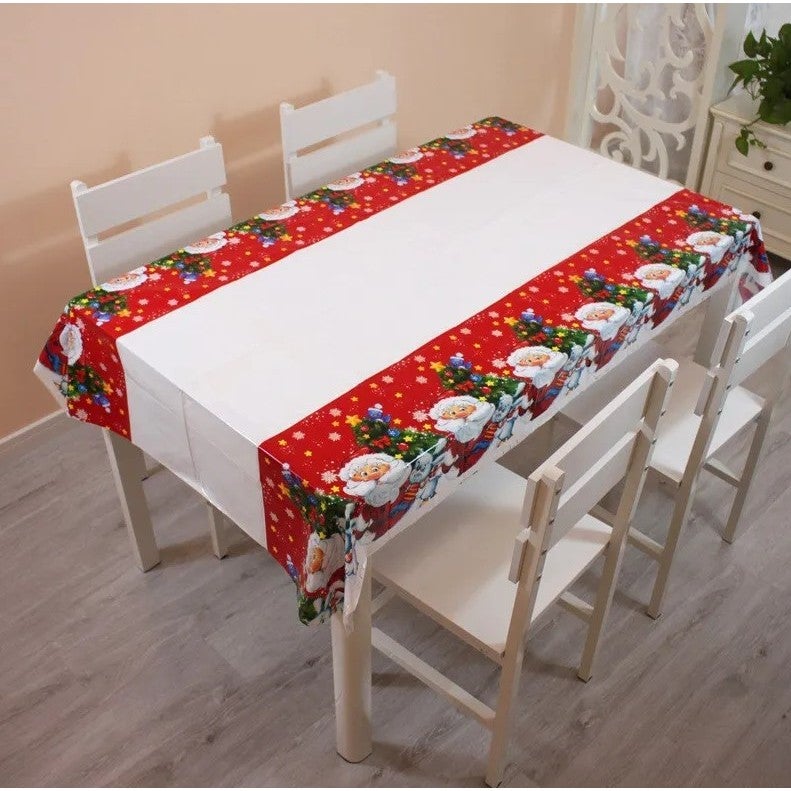 Fata de masa Flippy dreptunghiulara, PVC, 180 x 108 cm, alba, de Craciun
