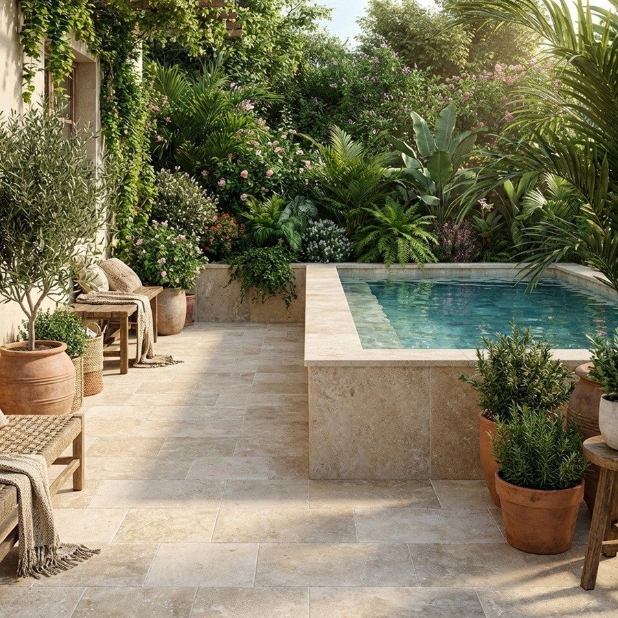 Carrelage Rectangulaire Imitation Travertin 60x90 Extérieur R11 - Travertino Rustic - 4