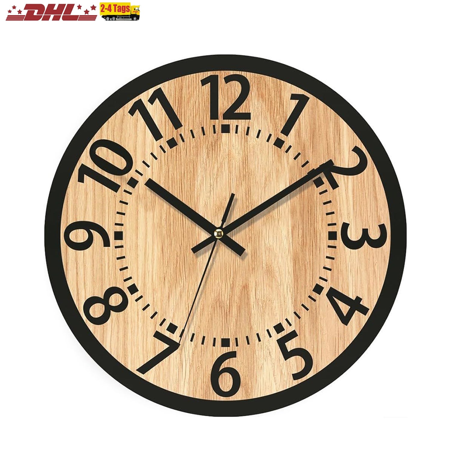Reloj de pared de madera 34x34 cm, diseño minimalista, silencioso y elegante para salón y oficina - 2