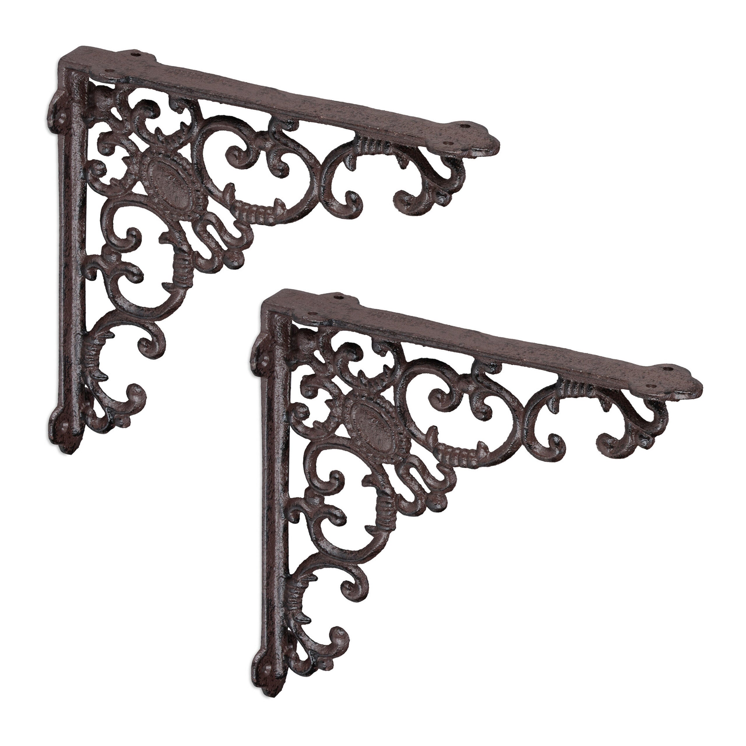 Équerres murales pour étagère, lot de 2, en fonte avec ornements baroques, style vintage, 21,5 x 4 x 21,5 cm, marron, Relaxdays - 8