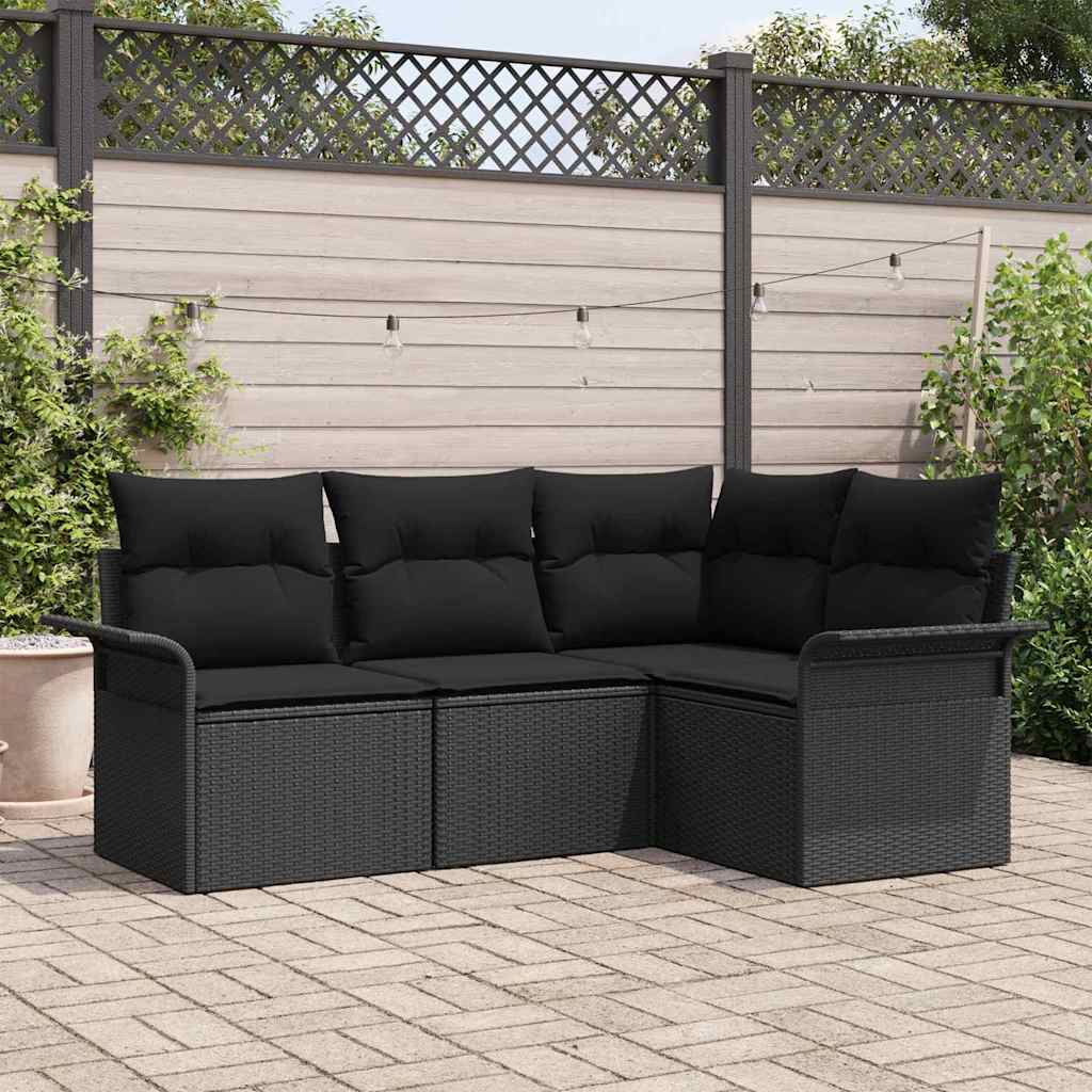 Zestaw Sof na Ogród z poduszką 4 pcs Czarny polirattan vidaXL