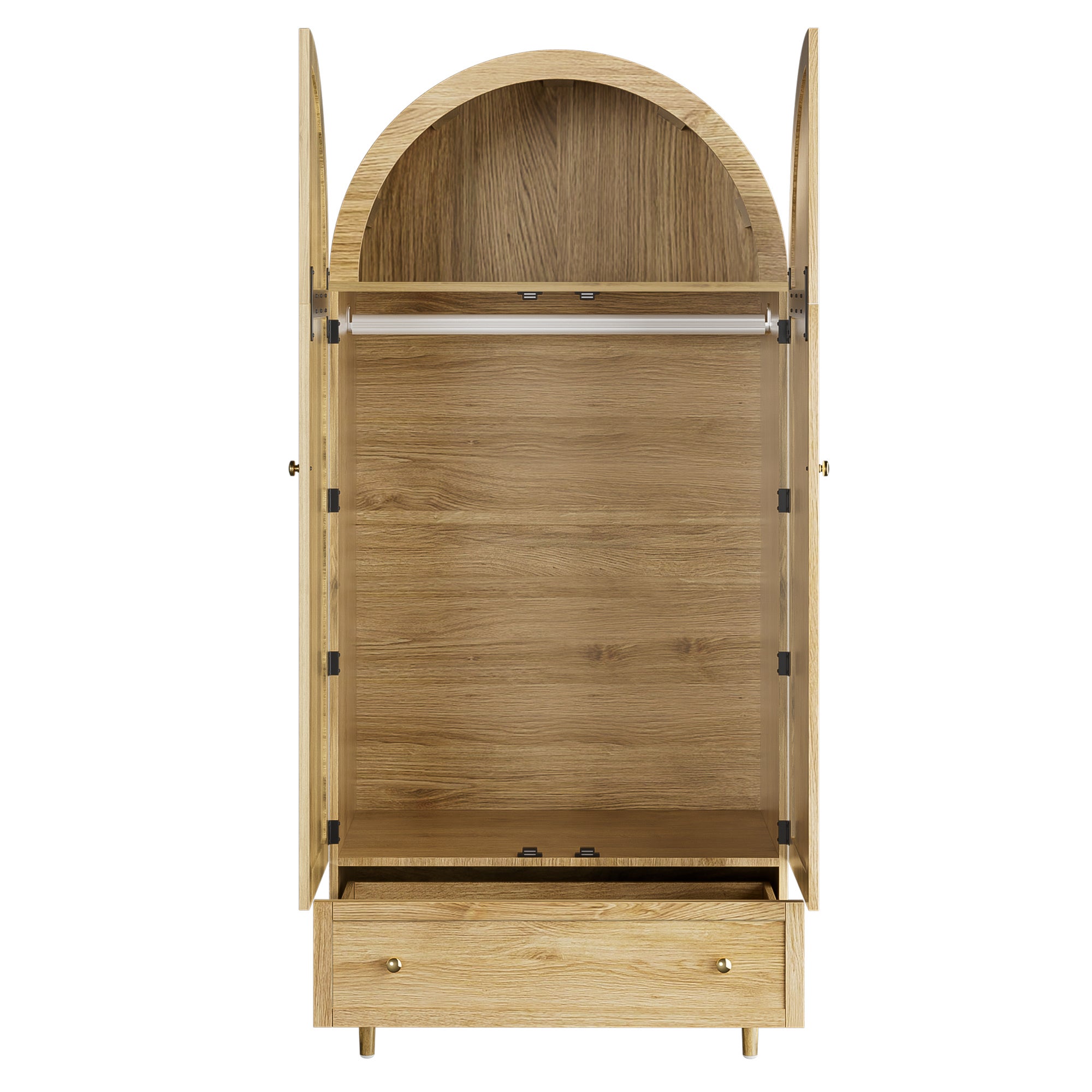 Szafa 79x50x175cm - 2 drzwi i 1 szuflada - Wykończenie dębowe - Nogi drewniane - Płyta MDF - Naturalna - 7