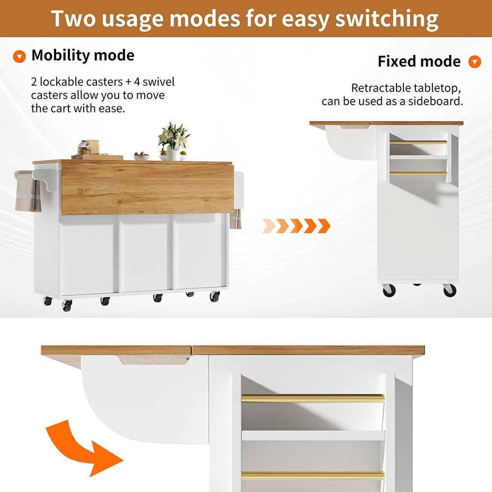Îlot de cuisine avec roulettesporte-serviettesétagère à épices étagères réglables blanc - 9