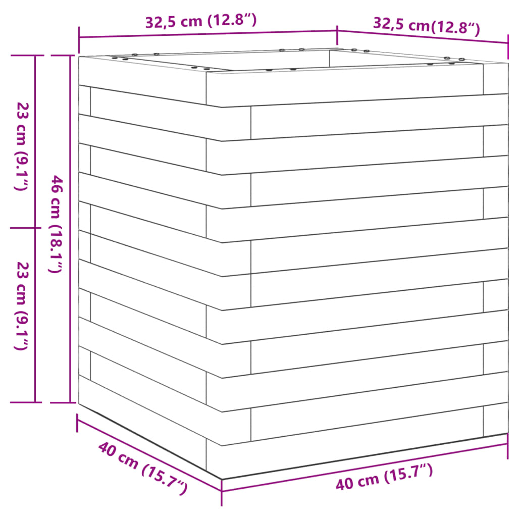 Jardinière bac lit surélevé plantes fleurs terrasse jardin 40 x 40 x 46 cm bois de pin massif marron 02_0037562 - 7