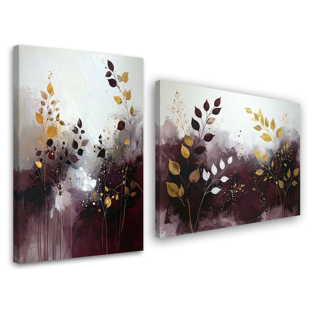 Set de tableaux sur toile, Abstraction feuilles plantes nature 2 x ...