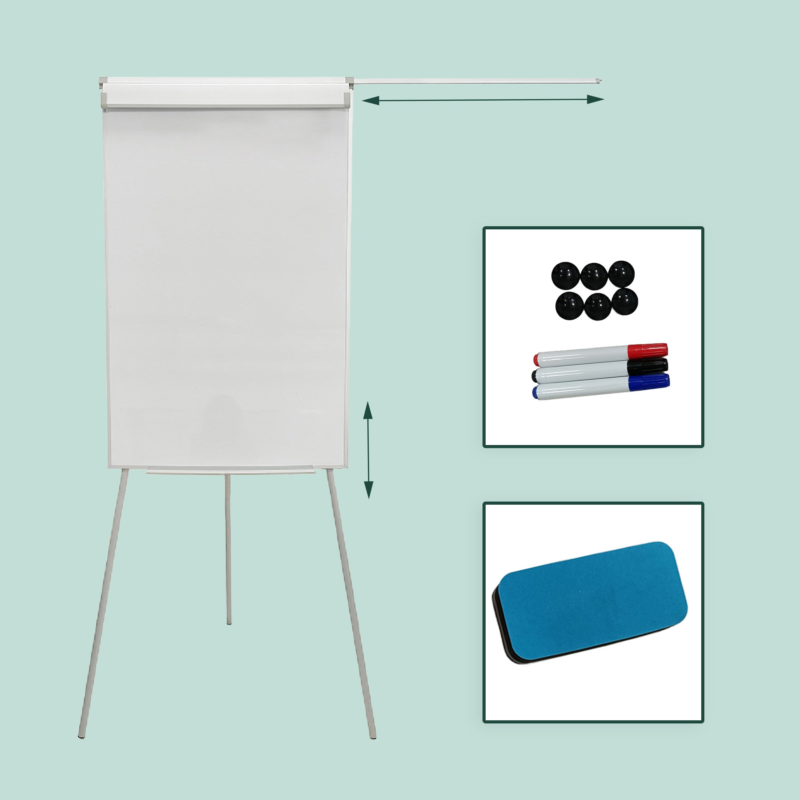 Tableau blanc magnétique 100 x 70 cm, réglable en hauteur, sur trépied, rangement pour stylos, cadre aluminium Relaxdays - 5