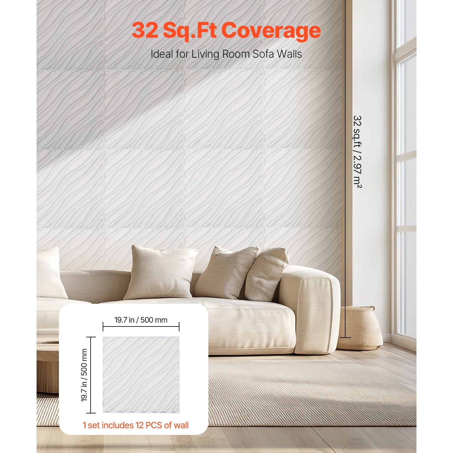 Panneaux muraux SucceBuy 3D,12 pcs,carreaux PVC 50x50 cm ondulés,3,1 m²,déco intérieure,blanc mat - 7
