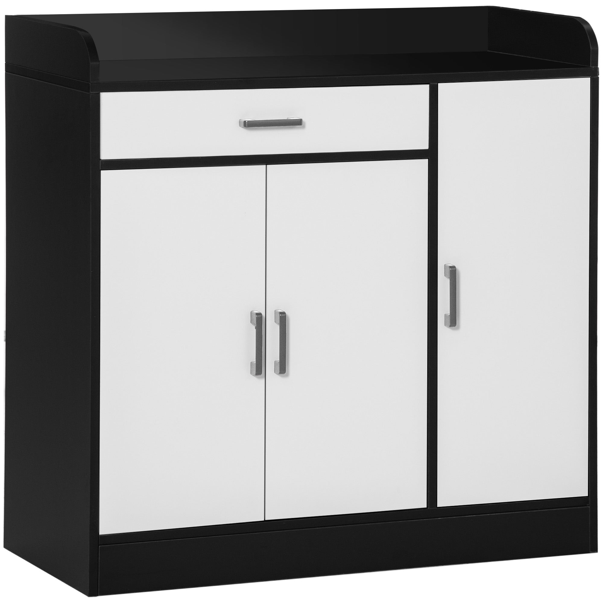 Nowoczesny wózek kuchenny z płyty MDF z 2 szafkami, 1 szufladą i regulowanymi półkami, 90x40x90 cm, kolor biały i czarny