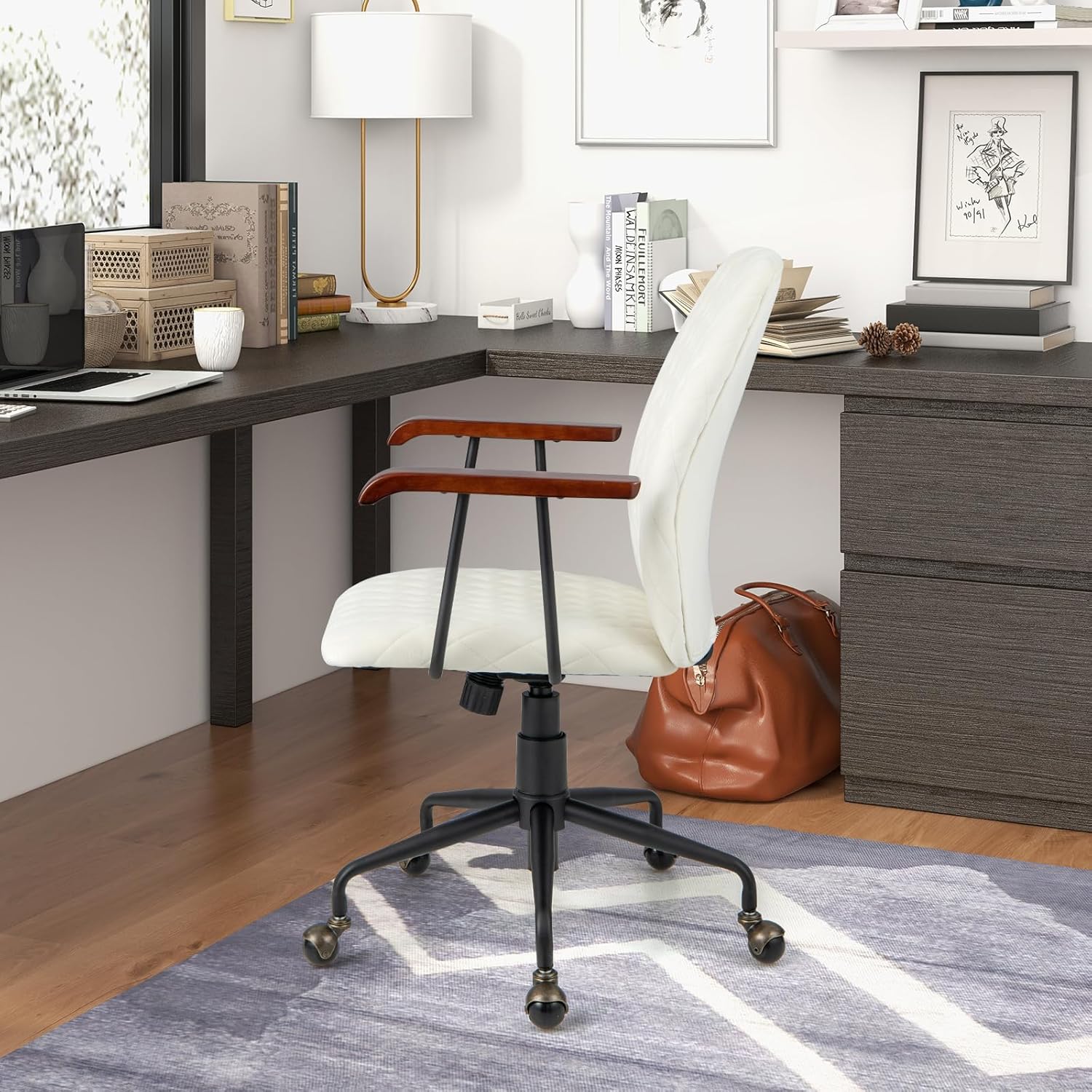 Sedia Da Ufficio In PVC Con Altezza Regolabile, Sedia Girevole A 360 Con Braccioli E Ruote Flessibili Nero