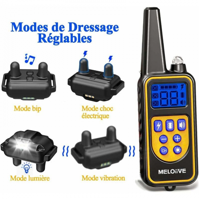 Collar para perros recargable y resistente al agua IP67, alcance de 880 m, 99 niveles de vibración, descarga y modos de sonido. - 5