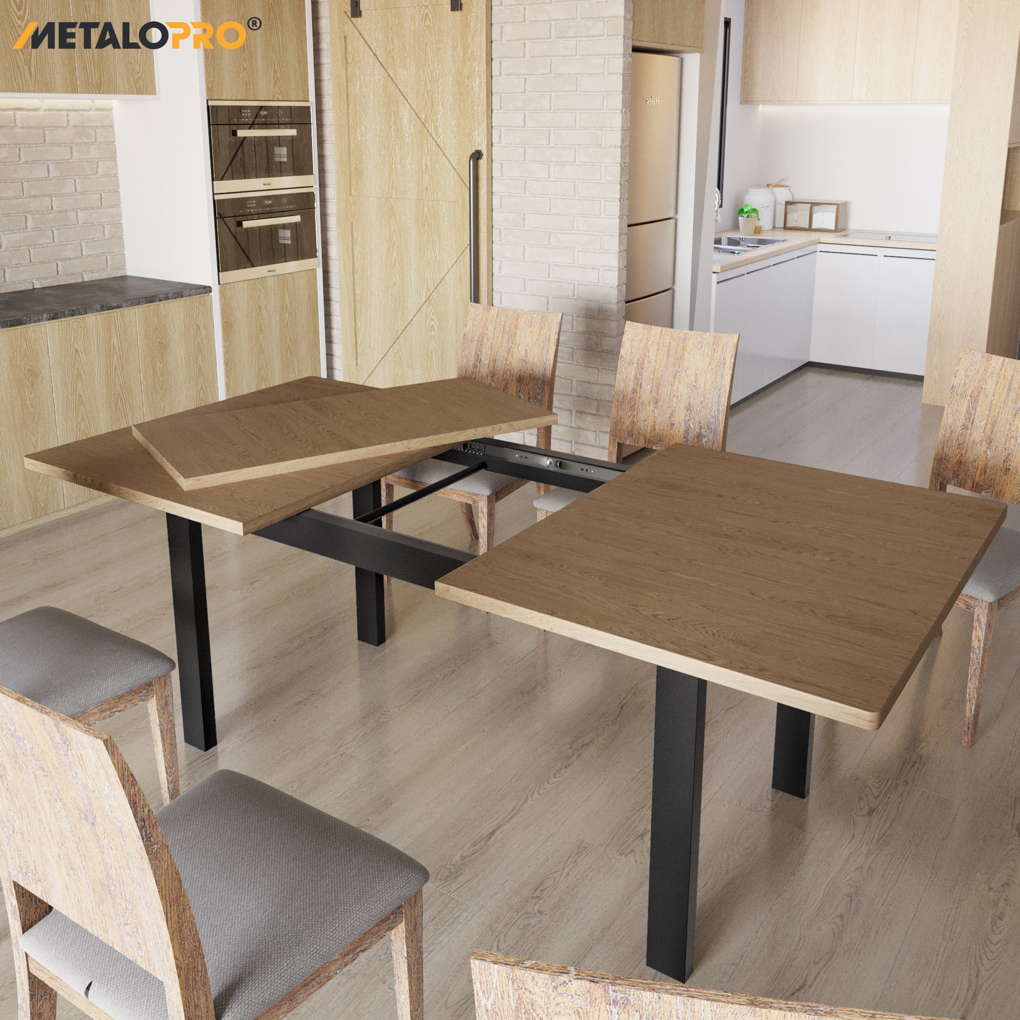 MetaloPro Etamin Split - Pied de table extensible à cadre carré, stable, parfait pour table à manger, salon ou cuisine, avec cadre en métal durable - 8