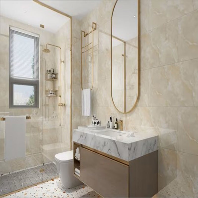 Crédence de Cuisine 3D Losange Effet Marbre Jaune - 5 Panneaux Autocollants Imperméables Imitation Marbre de Luxe pour Salle de Bain - 3