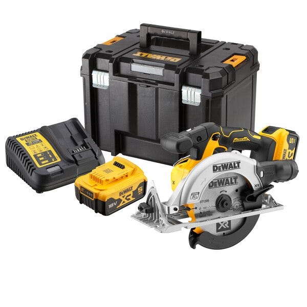 DeWALT - Scie circulaire 165 mm XR 18V + 2 batteries 18V 5 Ah + chargeur + 1 coffret - DCS565P2-QW