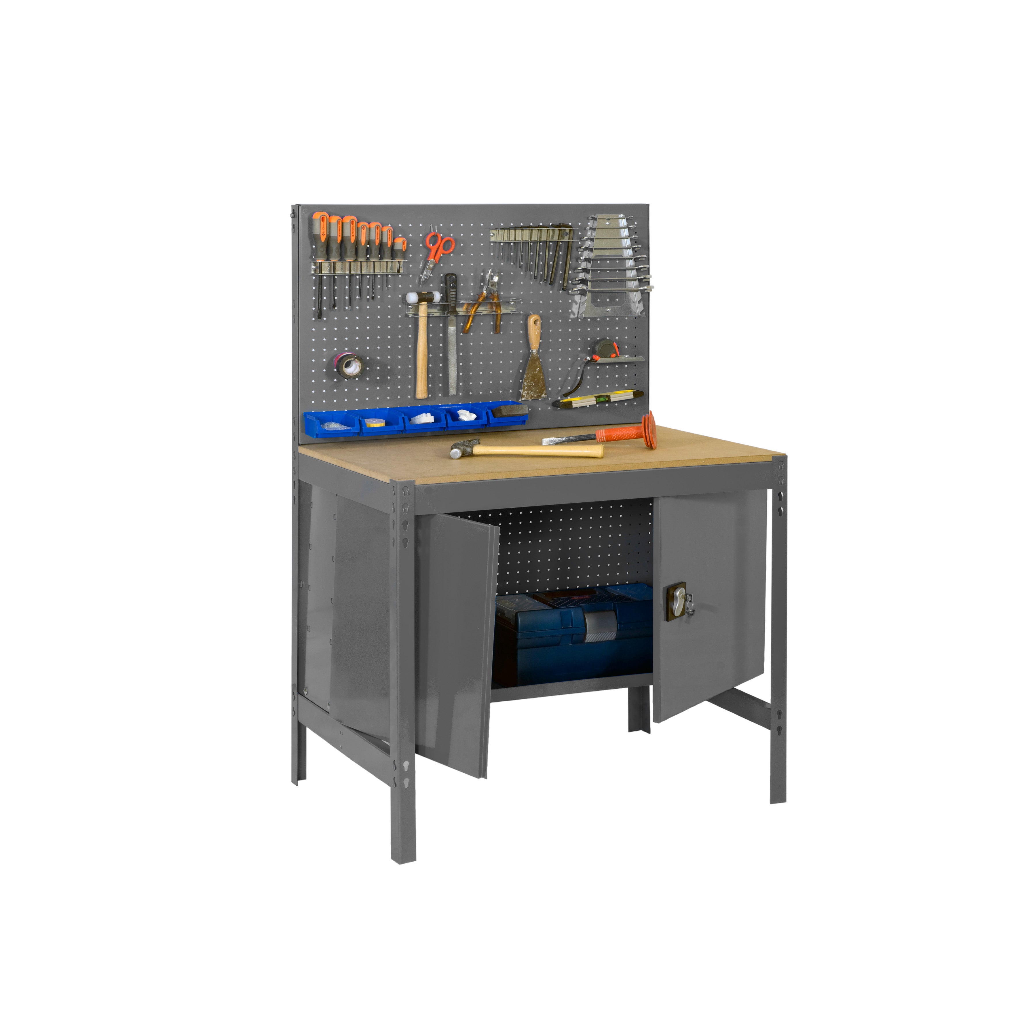Bancada de trabalho SIMONWORK (144,5x91x61cm) CINZA E MADEIRA - 3