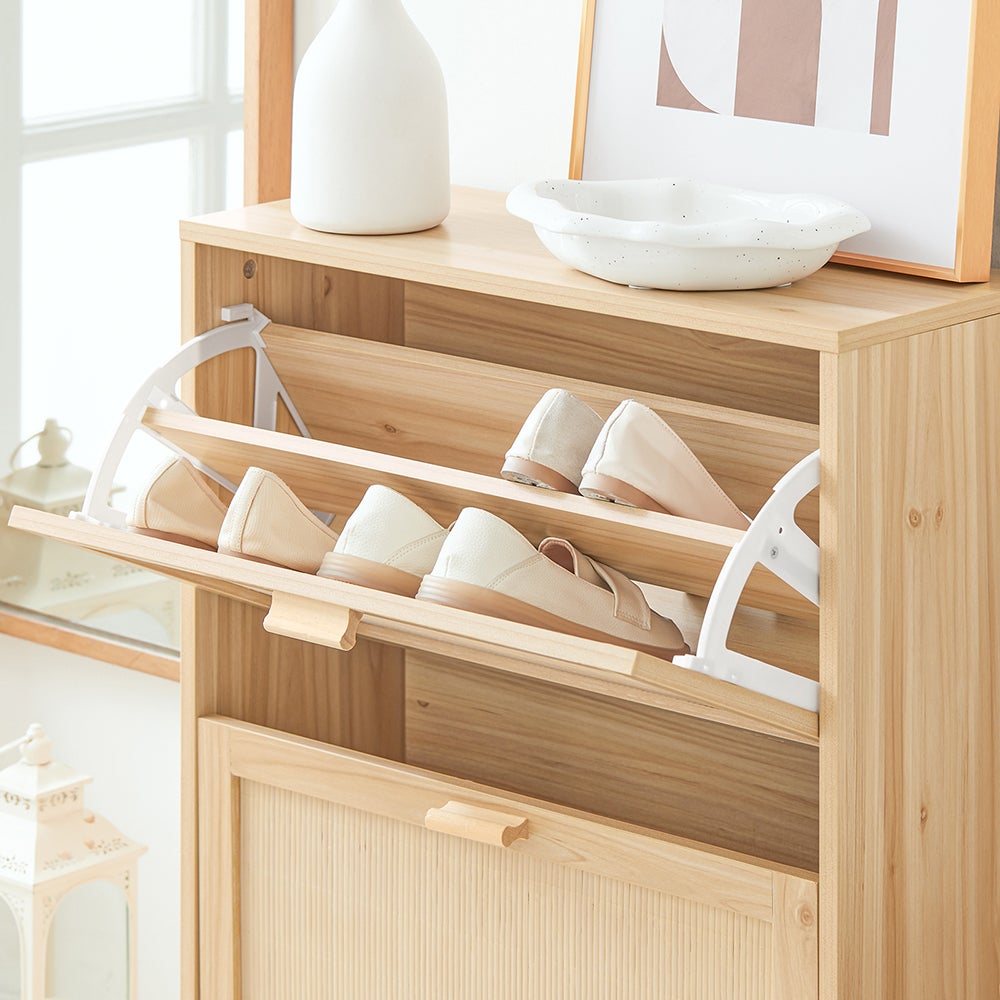 SoBuy Meuble à chaussures Armoire à Chaussures, 2 Abattants, 2 Portes en Bambou, 8 Paires, FSR160-N - 4