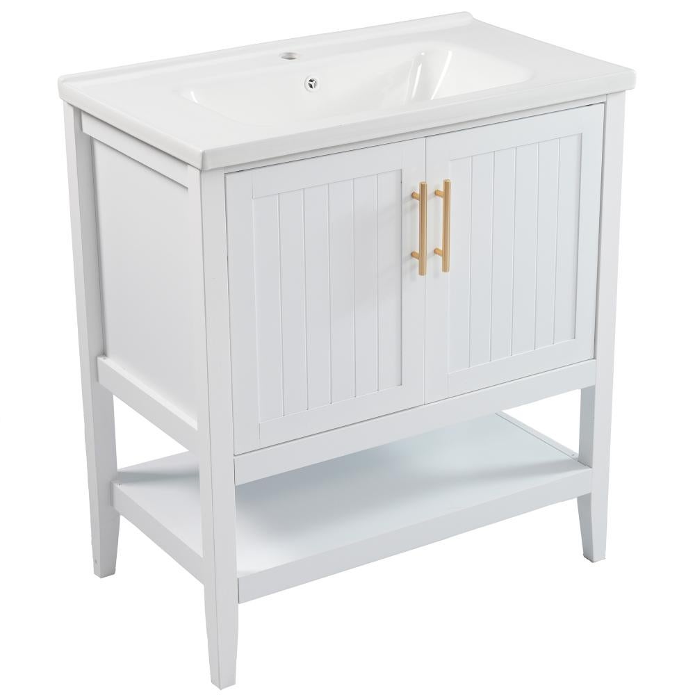 Meuble Salle de Bain 80 cm avec Vasque en Céramique, Armoire Blanche au Sol, Design Élégant, Facile à Installer - 80×47×90cm - 6