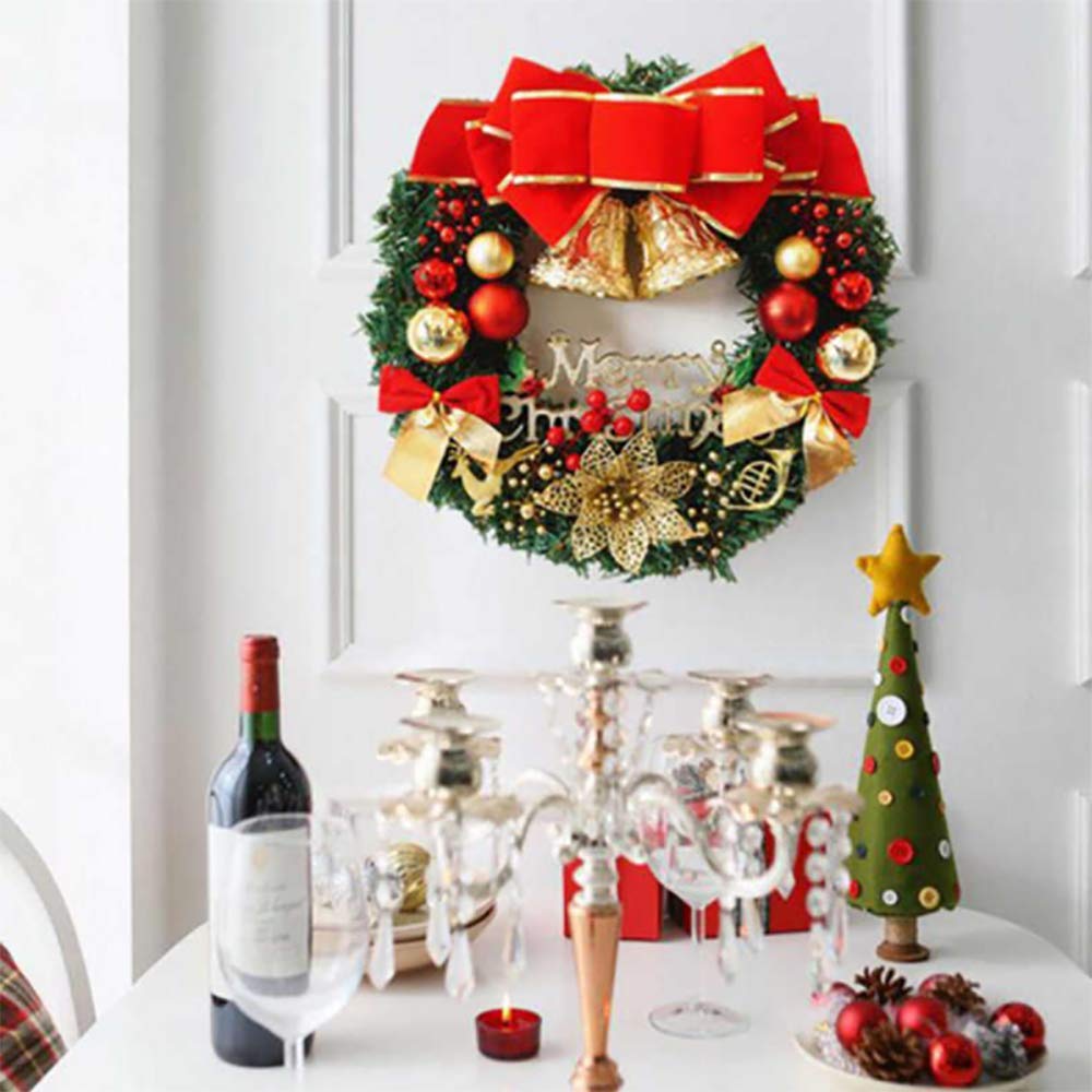 Guirlanda de Natal de 30 cm com enfeites e arco, guirlanda de porta, decoração de Natal, guirlanda de Natal com sinos, guirlanda de Feliz Natal - 2