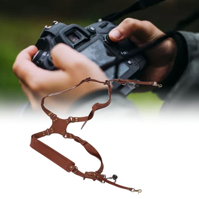 Tracolla doppia per fotocamera Tracolla doppia in pelle regolabile