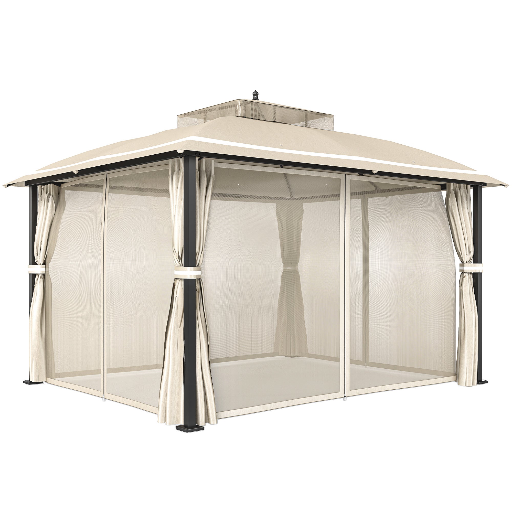 Cenador para Jardín Outsunny metal, tela de poliéster Beige 370x303x290 cm - 2