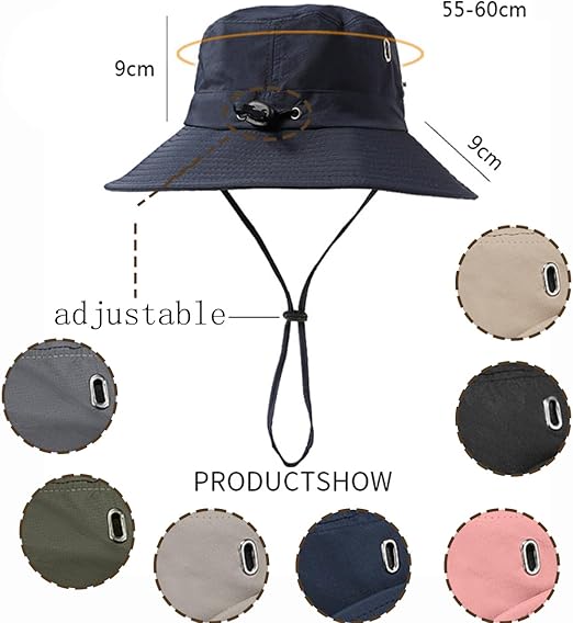 Chapeau de soleil d'été à large bord pour hommes et femmes - Bob de pêche anti-UV avec cordon réglable - Taille adulte - 6