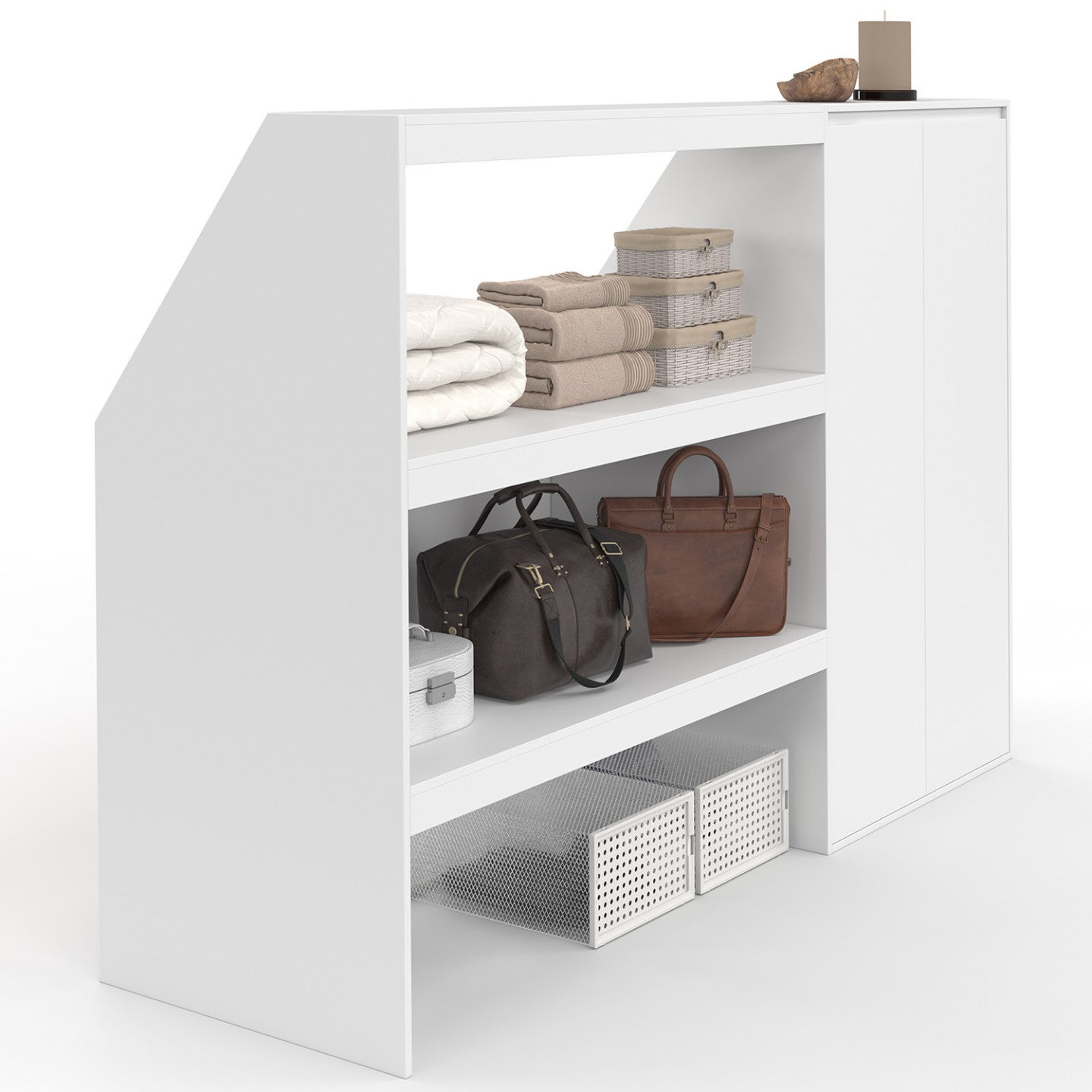 Ensemble étagère 2 niveaux + armoire 2 portes sous pente TOMI blanc - 2