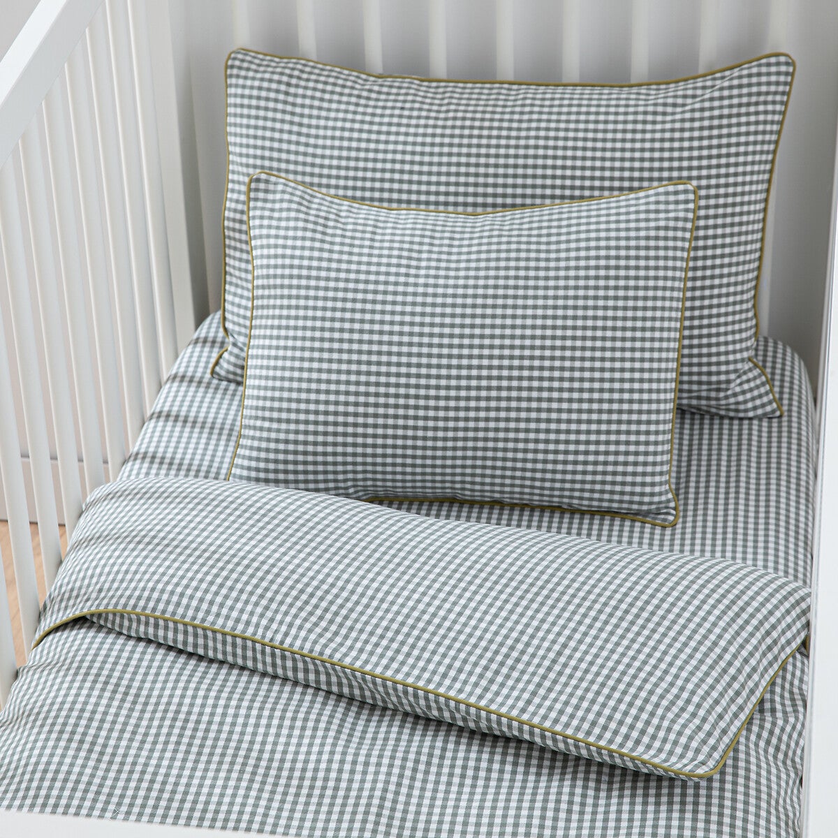 Housse de couette bébé en coton, Tiny Vichy - Vichy vert - 80 x 120 cm - 2