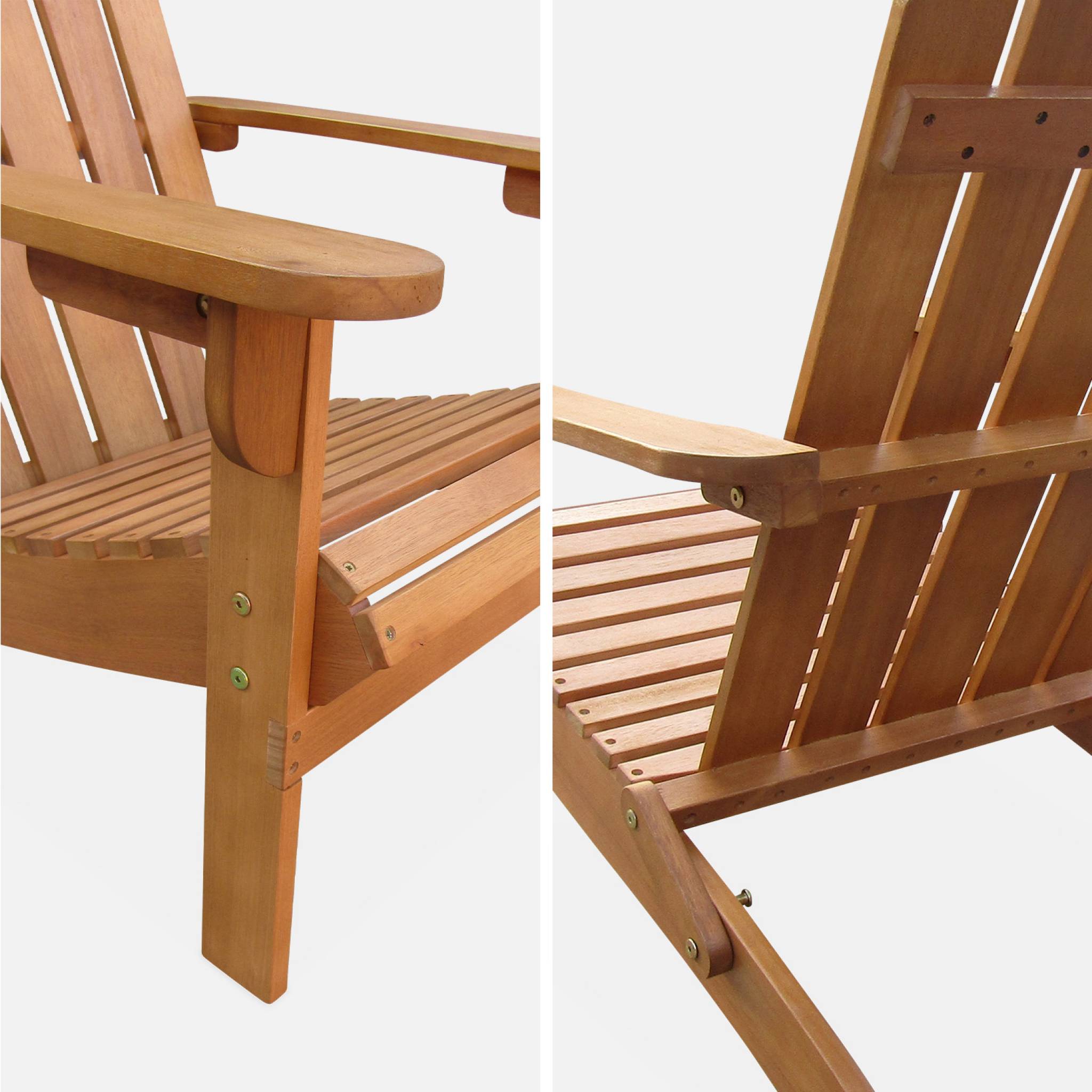 Lot de 2 fauteuils de jardin en bois - Adirondack Salamanca- Eucalyptus. chaises de terrasse rétro. sièges de plage - 7