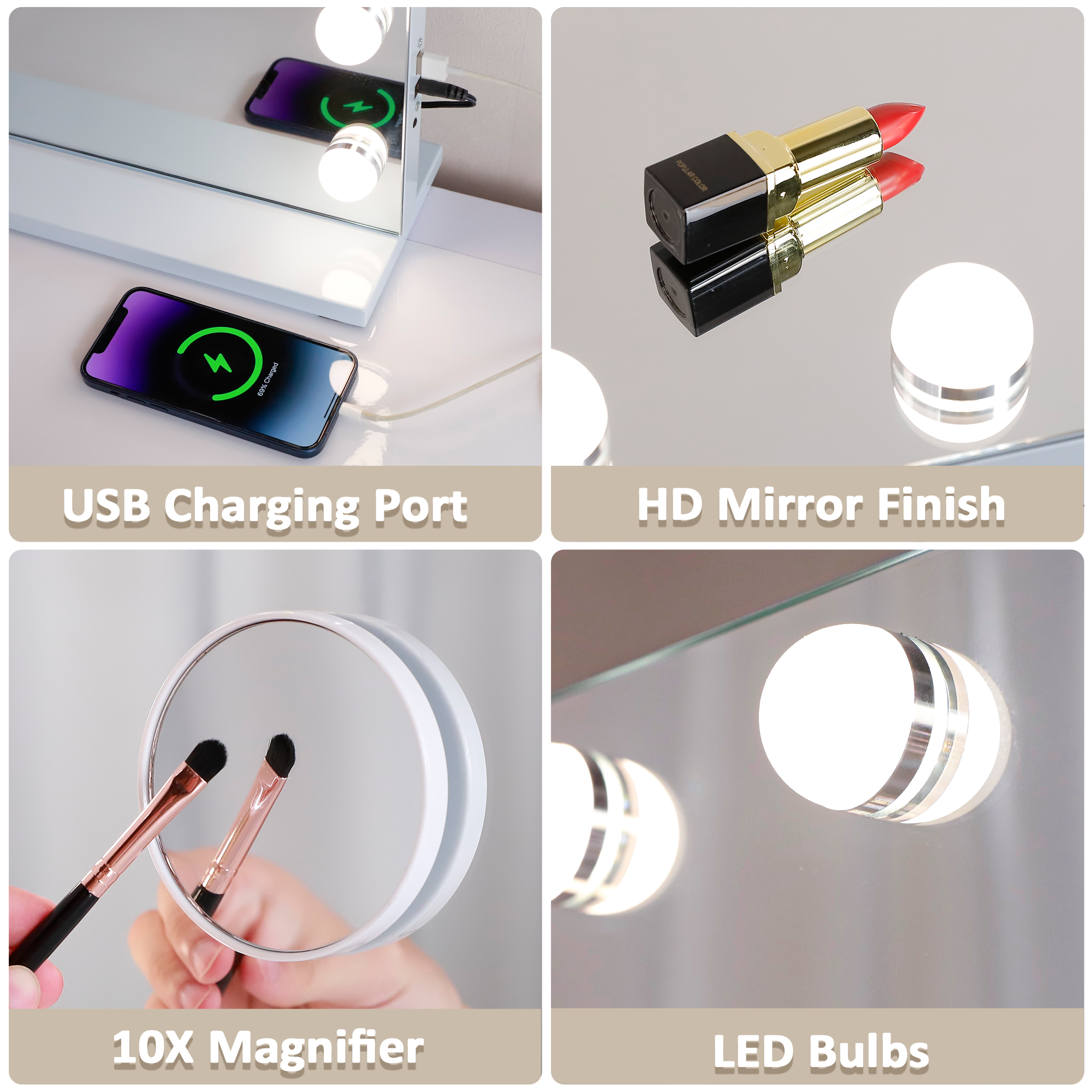 Specchio da trucco Hollywood illuminazione LED da parete - 100 x 80 cm - 3