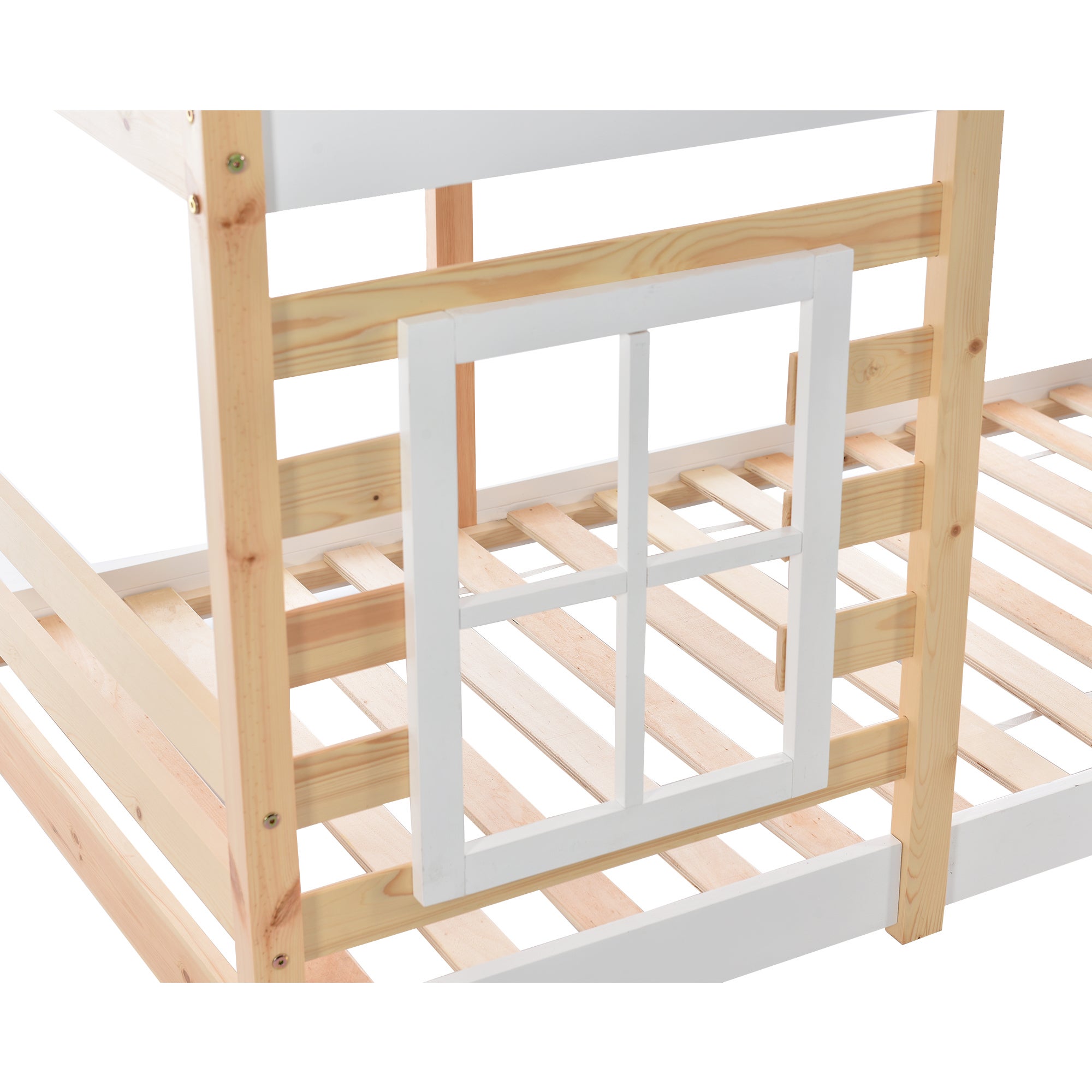 Lit superposé enfant 90x200 cm design maison dans les arbres - EN 747- lit mezzanine en bois en rangements escalier et barrières sécurité, naturel - 7